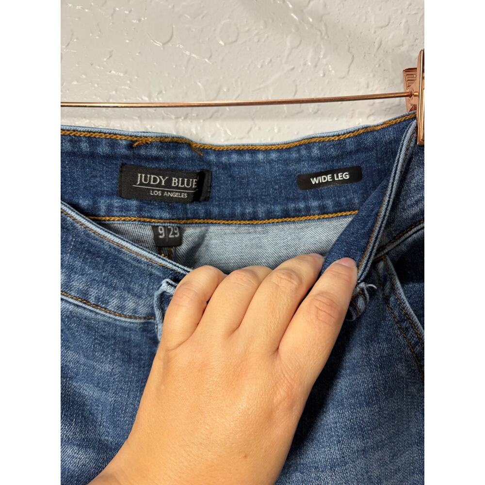 Judy Blue Dark Wash Wide Leg Stretch Jeans Sz 9/29 Boho Casual Preppy - Picture 5 of 7